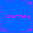 Blue background with pink pixelated text and symbols arranged in a pattern