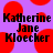 Pixelated text reading 'Katherine Jane Kloecker' over a purple background with red circular shapes, static image.