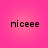 Four identical pixelated text icons arranged in a on a pink gradient background, each displaying 'niceee' with black lettering