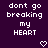 Pixelated text on dark purple background with two identical heart symbols below the text.
