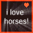 nine showing a horse's head animation with text 'i love horses!' and orange hearts on dark backgrounds
