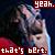 Pixelated static image with text overlays: 'yeah.' in white on dark red at top right, 'that's bert.' in white on red at bottom left, and a blurred figure in the center.