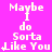 A static image with a bright pink background displays repeated text in white pixelated font, including 'Maybe I do Sorta Like You' and asterisks.