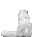 A white cat with a fluffy tail sits in various poses , each showing slight shifts in posture and orientation against a gray background