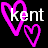 Static pixel art icon featuring two overlapping pink hearts and the text 'Kent' in white against a black background.