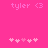 Pixelated pink background with 'tyler <3' text and five pink heart icons, where the third heart changes from solid to outlined between frames.