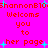 Bright pink background with red pixelated text reading 'ShannonB10shannonB10 Welcomes you to her page' and cyan plus signs scattered throughout.
