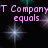 Pixelated text in pink and white on a black background with starburst effects, showing partial phrases like 'T Company equals' and 'L4 3VE'.
