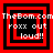 Red and black square frames with white text 'roxx out loud!!' over a repeating pattern of nested squares.