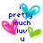 Pixelated icon with blue text reading 'i pretty much luv u' surrounded by cyan, pink, and green heart shapes on a white background.