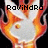 A pixelated image of a white rabbit-like figure engulfed in orange and yellow flames against black background, with text overlays.