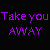 Pixelated text with purple and yellow characters on black background, displaying repeated phrases like "Take you AWAY" and "FORGET FORGET" in alternating colors