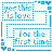 A 48x48 pixel animated contact sheet showing two identical frames of a blue and white text-based buddy icon with dotted borders, hearts, and squares.