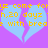 Pixelated image with purple background, four light blue heart shapes, and yellow text reading 'come for h.20 dayz with brea' repeated across the hearts.
