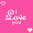 Pixelated pink background with four heart icons and two 'I Love you' text variations in white and yellow pixel art.