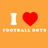 Pixelated orange background with white 'I' and red heart symbol followed by pixelated white text reading 'FOOTBALL BOTS' below.