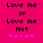A bright pink background displays black pixelated text reading "Love me or Love me Not" with five purple hearts below, where the third heart changes from solid to hollow between