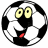 Pixelated soccer ball with yellow eyes, black nose, red tongue, and white smile on a green background with 'OriginalIcons.com' text.