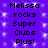 Static pixel art displays 'Melissa rocks Super Clubs Plus!' text in black on purple background with white sparkles.