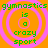 Four identical of green text on orange background with pink concentric circles, each reading "gymnastics is a crazy sport"