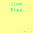 Yellow background with four 'Live Free' text blocks and scattered cyan pixel clusters in a pattern