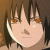 Pixelated anime-style face with brown hair, orange eyes, and a neutral expression against a gradient background.