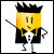 Animated yellow cartoon character with black hair and clothing, holding a white object while changing arm positions across frames.