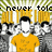 A pixelated image of a person in a yellow shirt with a blurred face, surrounded by grayscale figures and green-yellow striped background, with text reading "never told that make" and "a LIAR".