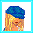 A 6-frame animated contact sheet showing a pixelated cartoon character in blue attire with text frames reading "Beautiful," "in," and "Blue."