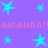 Pixelated blue stars on purple background with repeated pink text reading "AMANDA!!AMANDA!!" in two horizontal bands.