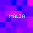 Pixelated of purple and pink squares with four instances of the text 'MALIA' in cyan block letters