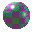 A spherical pixelated icon with green and purple segments, white highlights, and a small light green square on the right side, displayed in a of identical frames
