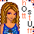 Pixel art contact sheet showing three frames of a cartoon woman with long blonde hair wearing a blue polka-dot dress, surrounded by scattered text fragments on white background.