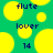 Pixelated green background with yellow circles and dark blue text reading flute, lover, 14 in two identical arrangements.