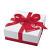Static pixel art of a gift box with a red ribbon bow on a light background.