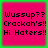 Four identical pixelated text on pink backgrounds with green borders, each displaying "Wussup?? Crackah's!! Hi Haters!!" in black blocky font