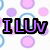 Pixelated text "I LUV mY SiS" and "MoRGaN" on a white background with pink and blue circles, with a gray rectangle in the bottom-right corner.