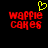 Pixelated red text 'wappie cakes' on black background with yellow heart symbol above left text block.