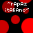 "Rapaz Italiano" text appears in white pixelated font on red circular shapes against a black background, with multiple identical copies arranged across the frame.