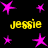 Yellow text "jessie" appears four times on a black background surrounded by pink star shapes of varying sizes and positions.