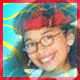 A four- shows a person with glasses and a red bow, with 'TAMMY' text in purple on blue backgrounds with yellow swirls