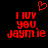 Red pixelated text 'I LUV YOU JAYMIE' with a red heart symbol above, displayed on a black background.