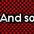 Red and black checkered background with white pixelated text reading "And sdhe lior fell in" above "ove witie laml".
