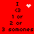Red background displays two identical pixel art icons with text and animated symbols, each icon showing 'I <3 1 or 2 or 3 somones' in black pixels.