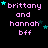 Pixelated text 'brittany and hannah bff' in pink with cyan stars on black background, animated star positions across frames.