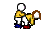 Pixelated cartoon figures in yellow shirts and blue pants perform a bending motion with brown-haired female figure, text appears as 'I'm Cumming' then 'Hoover'