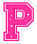 Two pink pixelated 'P' letters with white outlines and scattered plus signs on a gray background, one static and one animated.
