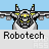 Animated contact sheet of pixel art frames showing Robotech mecha transformations and combat sequences with consistent "Robotech" text labels beneath each frame.