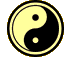 Animated contact sheet of 20 circular AIM buddy icons featuring alternating yin-yang symbols and dog faces in a 5x4 grid layout with gray background transparency.