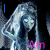 Pixelated anime-style figure with long hair and a hooded cloak, shown in three variations with changing text overlays.